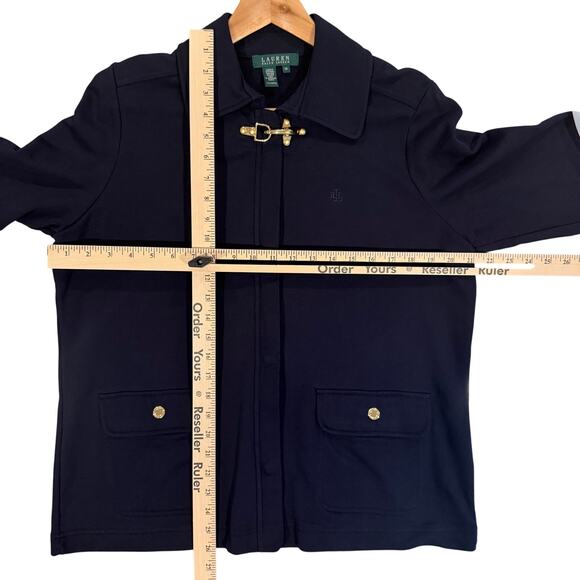 Lauren Ralph Lauren Jacket Gold Clasp 100% Cotton Navy Blue Womens L Classic - Picture 10 of 13